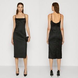 Abercrombie & Fitch Black Satin Square-Neck Midi Dress